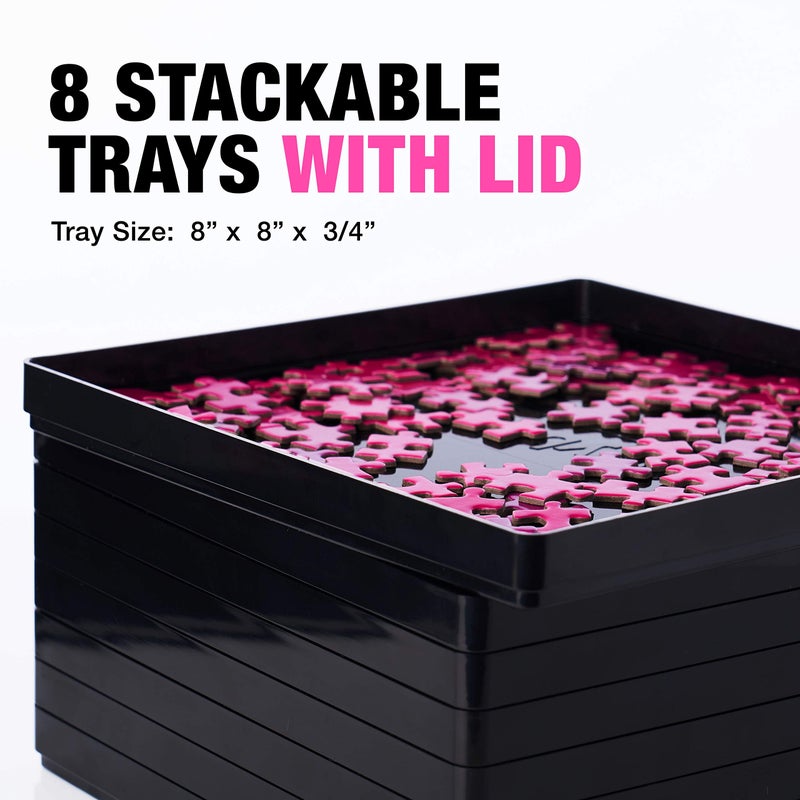 TIDYBOSS 8 Puzzle Sorting Trays with Lid 8" x 8" - Jigsaw Puzzle Accessories Black Background Makes Pieces Stand Out to Better Sort Patterns, Shapes and Colors | for Puzzles Up to 1500 Pieces - Image 4